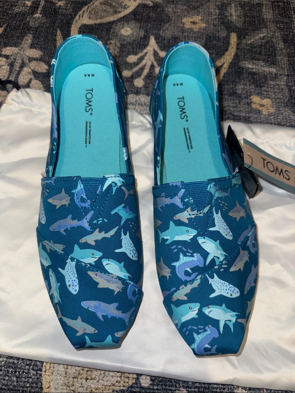 TOMS Blue Shark-Pattern Canvas Slip-Ons